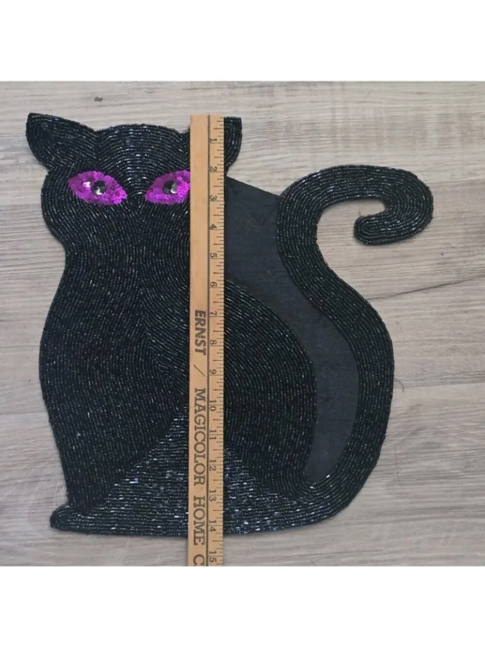 4 Halloween Beaded Black Cat Purple Eyes Placemat Charger 14” X 14” NEW
